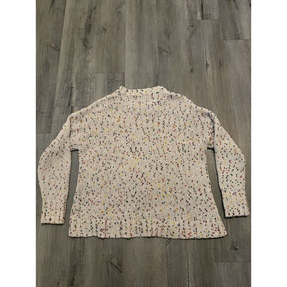 Seven 7 Rainbow Chunky Knit Sweater Women’s Large Popcorn White Pom Pom Cream - Picture 3 of 6